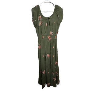 Kindred Maxi Dress Women's 2X Green Floral Embroidered Cottage Boho Summer